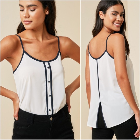 ✨LAST ONE✨Breezy Summer Days Sheer Tank-Ivory/Navy - Picture 2 of 7